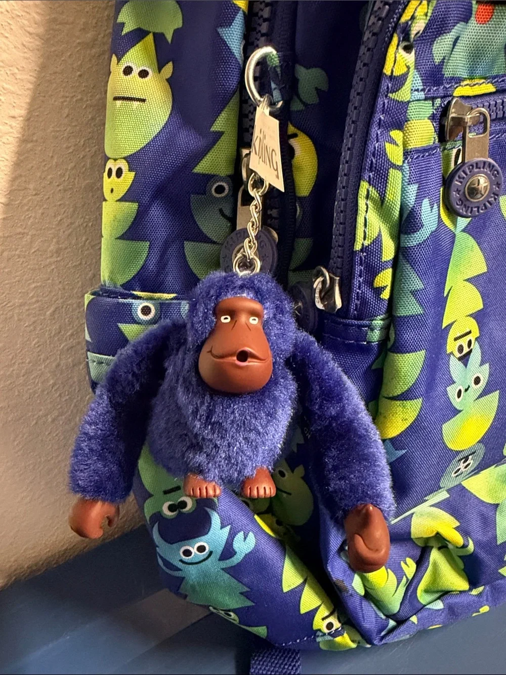 Kipling Blue Monster Print Kids Backpack